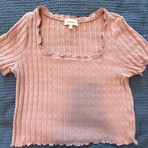 Bohme Pink Ribbed Ruffled Blouse